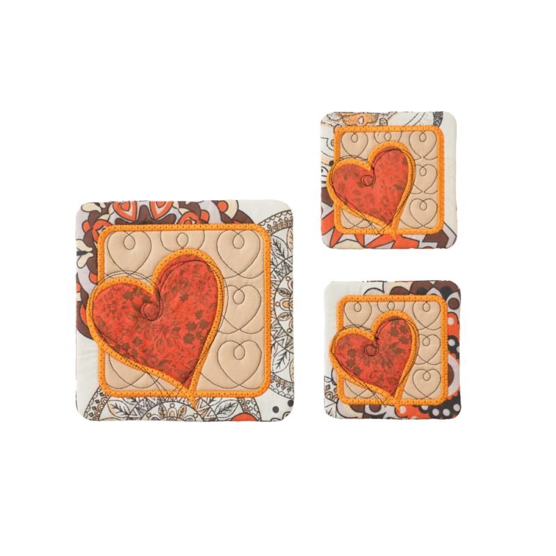 Σετ Σουβέρ Ποτηριών Υφασμάτινα Κεντητά Hearts