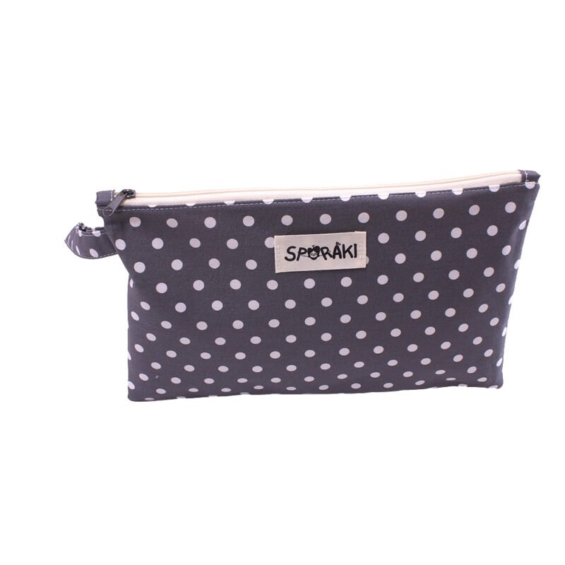 Τσαντάκι Καρπού/Νεσεσέρ Με Λουράκι Γκρι Πουά